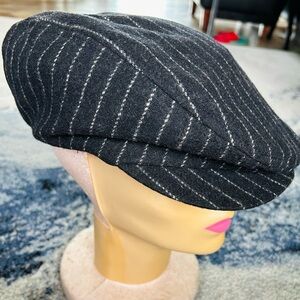 Vintage 90s, dark grey and white striped Newsboy Cap
